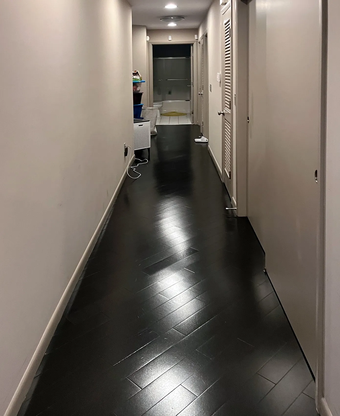 Polished office hallway floor after professional office cleaning