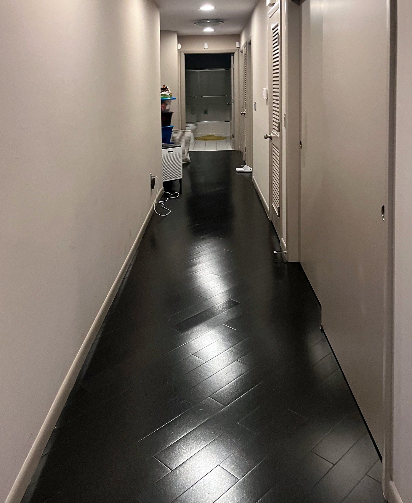 High-gloss commercial floor after strip and wax floor renewal